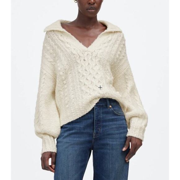 Madewell Cotton Merino Wool Sweater Cable Knit Blend  NWT L - Picture 2 of 11